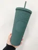Stok hızlı teslimat 24 oz kişiselleştirilmiş Starbucks yanardöner bling gökkuşağı tek boynuzlu at çivili soğuk fincan tumbler kahve kupası ile saman logosu