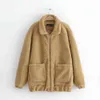 Höst Vinter Faux Fur Teddy Bear Coat Jacket Kvinnor Casual Fickor Streetstyle Oversized Windbreaker Fluffy Coat 210415