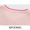kpytomoaの女性のファッションリブ付きトリムトリミングニットベストセーターヴィンテージoネックノースリーブ女性ウエストコートシックトップ210819