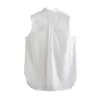 Eleganckie kobiety mody białe podkładki na ramię kamizelka płaszcz Vintage Lapel jednopłacane bez rękawów odzież wierzchnia kobiet elegancka topy 210520