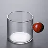 120ml Glass Mugs Coffee Cup Color Transparent Tea Cup Water Cups with Wooden Handle Heat and Cold Resistance RRD11915