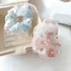 Scrunchies in rete per capelli Fiori ricamati dolci Fasce per capelli Donna Romantico Rosa Blu Trasparente Tulle Organza Accessori per capelli