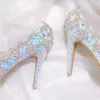 2022 Rhinestone Sequin Bridal Shoes Bridesmaid banquet round head high-heeled women single shoes