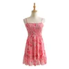 Sexy Backless Sheer Summer Boho Dress Adjustable Strap Short Sundress Beach Holiday Pink Floral Vestido 210427