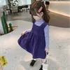 Abito in maglia di velluto a coste per bambina Autunno e inverno Nuovo stile per bambini Fasciatura senza maniche Abiti con bretelle viola caldo WTA21 Q0716