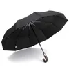Automatisk Folding Paraply Män Kvinnor 10K Starkt Vindskyddat regn Paraplyer Anti UV Solskydd Trähandtag Paraguas