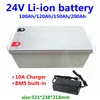 24V 100AH ​​120AH 150AH литий-ионный аккумулятор с BMS для солнечной энергии Pannel Storage Motorhome Campervans + 10A зарядное устройство