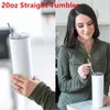 20oz sublimering skinny tumblers set rostfritt stålisolerad resa tumbler med stängt lock halm smal vatten kopp