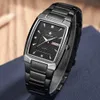 Moda Wwaor Full Black Watch Mężczyźni Sports Business Square Quartz Clock Mężczyzna Stal Wodoodporny Tydzień i Data Reloj Hombre 210527