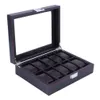 10 Grids Carbon Fibre Pattern Watch Box Watch Holder Organizer Storage Case Jewelry Display Rectangle Black Color Showcase GIFTS T1869095