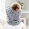 2pcs / set baby hat päls pompom stickade mössa s vinter varmt spädbarn toddler pom för barn härlig skid snow cap