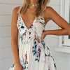 Foridol Backless Mini Vestido Verão V Neck Beach Sundress Mulheres Branco Floral Impressão Vestidos Curto Vestido 210415