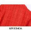 KPYTOMOA Women Fashion With Print Lining Fitted Tweed Blazer Coat Vintage Long Sleeve Pockets Female Outerwear Chic Veste 210930