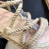 2022 конопляный веревка тканые металлические цепные женские плоские сандалии сандалии тапочка дизайнер мода мягкая роскошь элегантная простая материальная обувь удобный дизайн