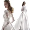 Bridal Wedding Dress Satin Lace Slimming Fashion Bride Long-sleeved Halter Tail Wed Dress Vestido De Novia