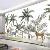 Bakgrunder Anpassad väggmålning Svartvitt Big Tree Tropical Rainforest Coconut Modern TV Soffa Bakgrund Vägg 3D Självhäftande tapeter