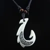 New Mixed Hawaiian Jewelry Imitation Bone Carved NZ Maori Fish Hook Pendant Necklace For Women Men Chokers Necklaces Amulet Gift