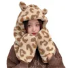 Berets Design Cute Leopard Print Hat And Gloves Scarf With Ears Warm Soft Faux Fur Autumn Winter Funny Personality Trend Caual