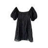 HXJJP Summer Dress Women's Square Collar Loose Female Fashion Slash Neck Off The Shoulder White Black Mini 210607
