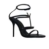 Womens Sandals Heels Designer Party Fashion 100% Leather Dance Shoe New Sexy Super 10cm Lady Wedding Metal Belt Buckle High Heel Woman Shoes Storlek 35-40-41 med 945