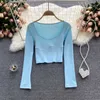 Zomer lange mouwen vierkante kraag vrouw t-shirts sexy slank gewas tops shirt koreaans solide femme grafische tees 6J512 210603