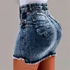 Harajuku Punk Denim Mini Plisowany Spódnica Panie Lato Wysoka Talia Jeans Spodenki Spódnice Kobiety Ruffles Moda Koreański Saia Faldas X0428