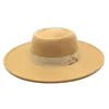 Chapeaux Fedora Panama à large bord pour femmes et hommes, avec ceinture en ruban, couleur unie, haut rond, Simple, en feutre de laine, Jazz, hiver et automne