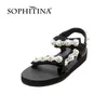 SOPHITINA Flache süße String Bead Frauen Schuhe Sandalen Sommer stilvolle Perle Komfort lässig runde Zehen Tuch moderne Sandalen FO379 210513