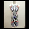 Casual Dresses Apparel Kvinnor Sexig Ärmlös Mini Klänning Stripe Bodycon Mantel Geometrisk Utskrift Sommar Halter Crew Neck An51m