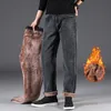 Jeans da uomo 2021 Slonee Slip Fit Design Inverno Caldo Grigio Cotton Grigio Dritto Gamba Diretto Stretch Denim Pants Maschio Brand Pantaloni