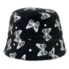 Women Butterfly Bucket Hat Foldable Anti-sunburn White Sun Cap Hip Hop Fishing Street Headwear Fisherman Outdoor Wide Brim Hats