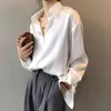 Spring Turn-down Collar Women Shirt White Loose Satin Solid Blouse Tops Casual Button Silk Woman Blusas 11355 210512