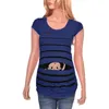 Maternity Tops Tees Kvinnor Skjorta Gullig Baby Print Striped Kortärmad T-shirt Gravid Ropa Emvarazada Verano Zwanger