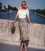 Ретро высокая талия леопардовая печать атласная юбка, такая как шелковая летняя женщина эластичная талия средняя длинная a-line юбки Femme 220423