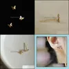 Stud Earrings Jewelry 14K Solid Gold Butterfly Earring Mini Dainty Women Minimal Simple Style Gift Bridesmaid 210323 Drop Delivery 2021 Rvyj