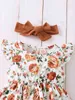 Baby Floral Print Ruffle Trim Combo Bodysuit Dress & Headband SHE