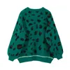 Vintage tricoté pull femmes léopard vert printemps à manches longues pull tricots surdimensionné streetwear femme pull hauts 210417