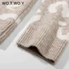 WOTWOY Autumn Winter V-Neck Knitted Cardigans Women Single Breasted Printed Loose Sweaters Female Casual Cardigans Soft Knitwear 211124