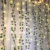 Dekorativa blommor kransar 23m konstgjorda creeper grönt blad murgröna vinstockar med 2 m LED -stränglampor set diy bröllop party light gar5161188