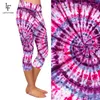 LETSFIND Brands Women Tie-dye Print Leggings Fashion High Waist Elastic Milk Silk Printed Mid-Calf Casual Plus Size 210925