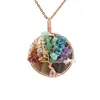 7 Chakra Healing Crystal Natural Round Gemstone Pendant Necklace Tree of Life Copper Wire Wrapped Reiki Jewelry for Women205K