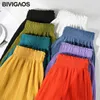 Bivigaos sommar hög midja shorts kvinnors lösa breda ben sagging avslappnad pleat chiffong lungwear byxor 210719