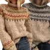 Jocoo Jolee Women Winter Vintage Indie Folk Style Turtleneck Print Loose Sweater Elegant Harajuku Striped Knitting Tops Jumpers 210518
