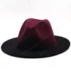 Basit Kadın Erkek Vintage Trilby Keçe Fedora Şapka ile Geniş Ağız Şapkalar Beyefendi Lady Kış Kırmızı Jazz Kapaklar için Zarif Degrade Renk