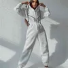 Cor-de-rosa Esportes Casuais Jumpsuit Hooded Mulheres Manga Longa Zíper Fitness Jumpsuits Macacões Outono Outono Inverno Outfits 2022 JD1941 211119