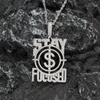 Hip Hop Diamond Letter STAY FUCOSED Pendant Necklace Iced Out Zircon Gold Silver Plated with Tennis Chain