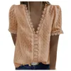 Desenhos blusa vintage S-3xl para mulheres camisas de primavera de verão moda lace manga curta casual camisa v-pescoço de cor sólida