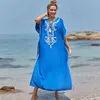 Broderie coton plage couvrir Saida de Praia maillot de bain femmes Bikini couverture tuniques pour paréo Sarong porter Q1175 210420