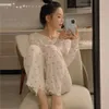 Set pigiama Donna Dolce Fresco Allentato Large Size 3XL Morbido ed elegante Casual Sleepwear Stile coreano Manica lunga Donna 2 Pezzi Homewear X0526