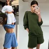 Été Deux Pièces Survêtement Femme Sweatshirts Occasionnels Tenues Plus Taille Chandal Ropa De Mujer Solide Shorts Ensemble Costumes Féminins Femmes Femmes Tra